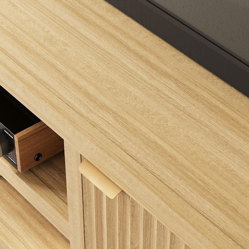 Fluted TV Stand for 80 inch TV, Entertainment Center with Adjustable Shelves - N/A