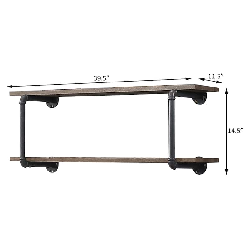 Mankato Antique Oak and Sandy Grey 2-Tier Wall Shelf