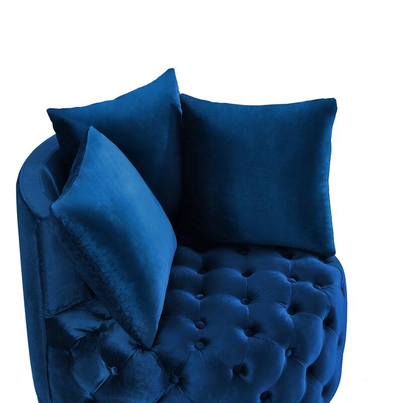 Velvet Tufted Accent Chair with Crescent Backrest and Solid Wood Frame