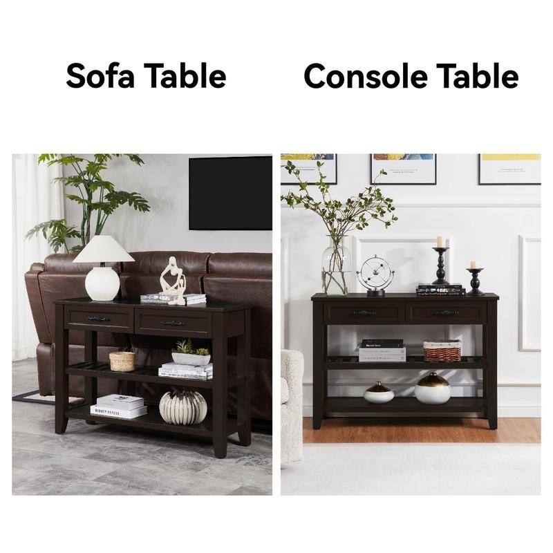 Vintage-Inspired Pine Console Table - Two-Tier Open Shelf Design for Living Spaces‌.