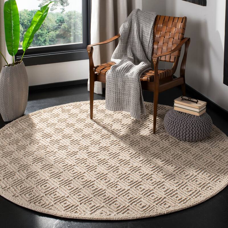 SAFAVIEH Handmade Trace Nikole Modern Wool Rug - 6' Round - Beige/Beige