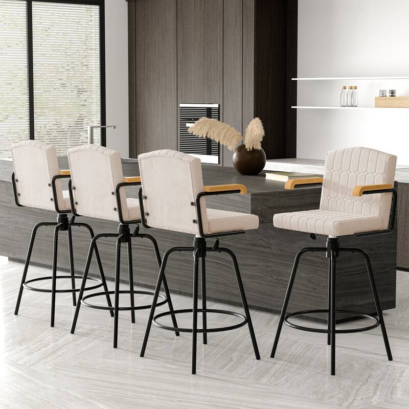 Javlergo Modern Upholstered Bar Stools with Backrest and Wooden Armrests Bar Height Stools with Metal Legs for Kitchen Dining