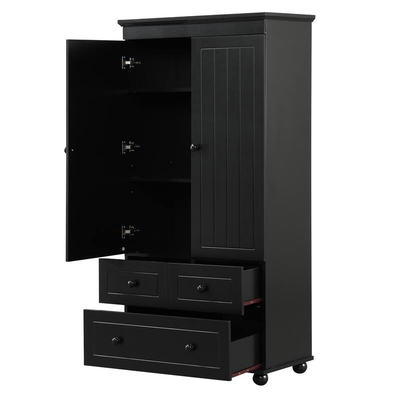 GDFStudio - Adrian Tall Storage Cabinet with Three Drawers and Adjustable Shelves, MDF