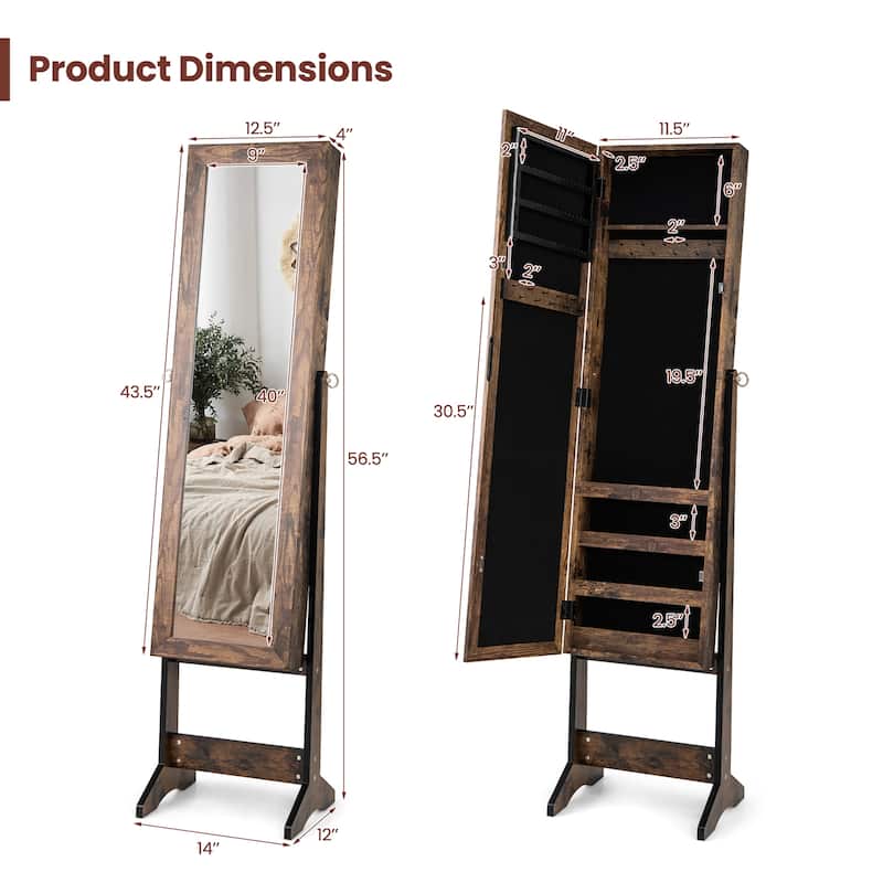 Gymax Jewelry Mirrored Cabinet Armoire Organizer Storage Box w/ Stand