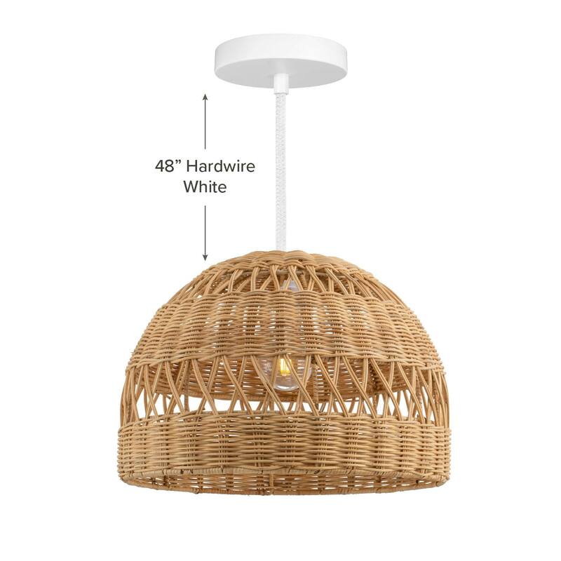 Radiant Rattan Pendant Light - Natural Dome 1-Light Handwoven Light Fixture For Modern, Transitional, Farmhouse Room Decor - 18'' - 48" Hardwire White