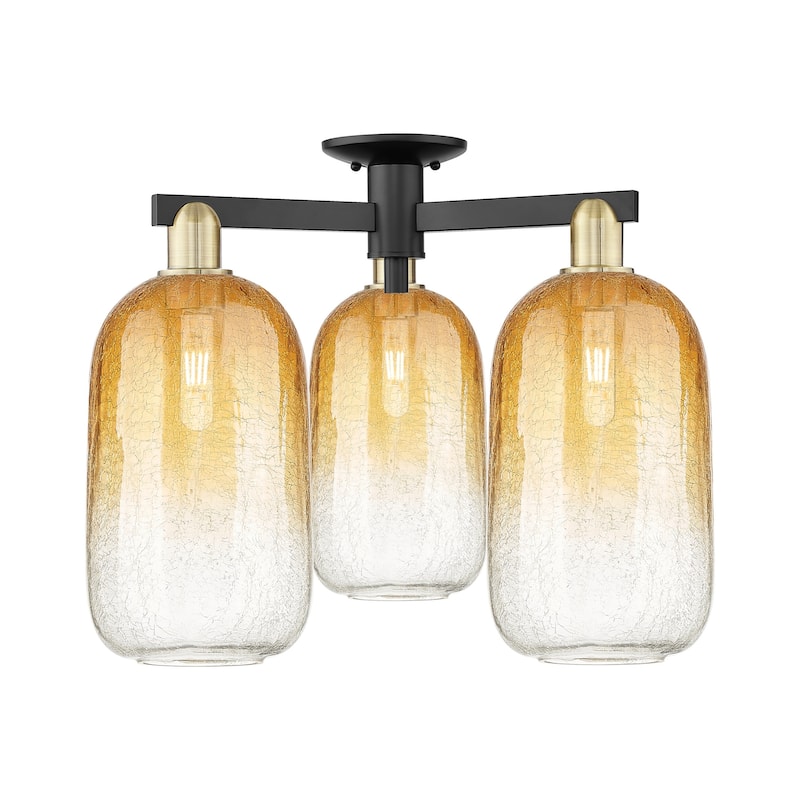Innovations Lighting 716-3F-17-25 Brookhaven Cloche Semi-Flush - Black Antique Brass / Amber
