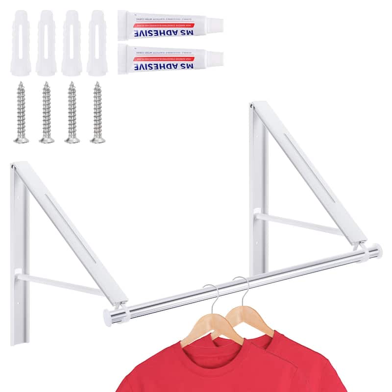 2pcs Retractable Clothes Rack, Wall Mounted Folding Clothes Hanger White