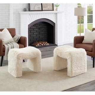 Roundhill Furniture Zorya Contemporary Faux Fur U-Shaped Ottoman, Set of 2