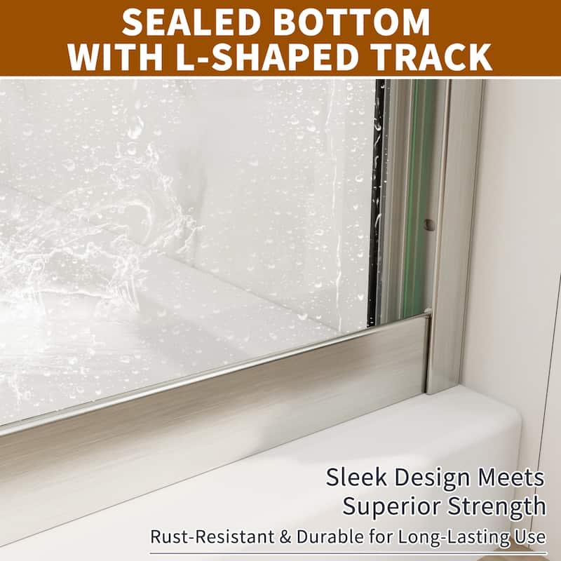 Modland 44''- 48'' W x 72'' H Glass Semi-Frameless Double Sliding Shower Tub Door in Matte Black / Brushed Nickel