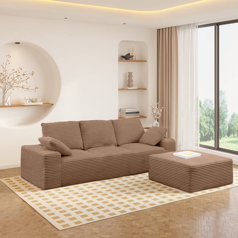 Modular Sectional Sofa with L-Shape Chaise Lounge, Oversized Corduroy Upholstered Cloud Sofa, Deep Seat Sofa with Pillow