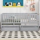 preview thumbnail 101 of 118, Wood Cribs Convertible Toddler Bed with Fence Guardrails and 2 Drawers Split into Independent Floor Bed and Daybed Slat Support Grey - Twin