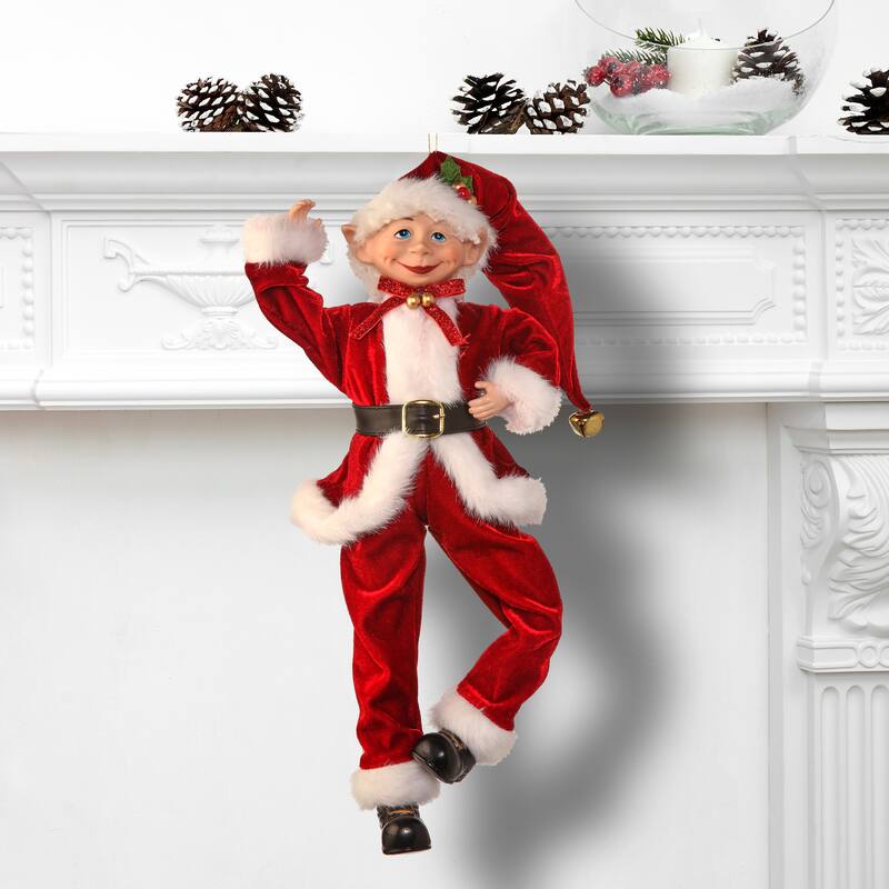 17" Fabric Traditional Bendable Elf Ornament