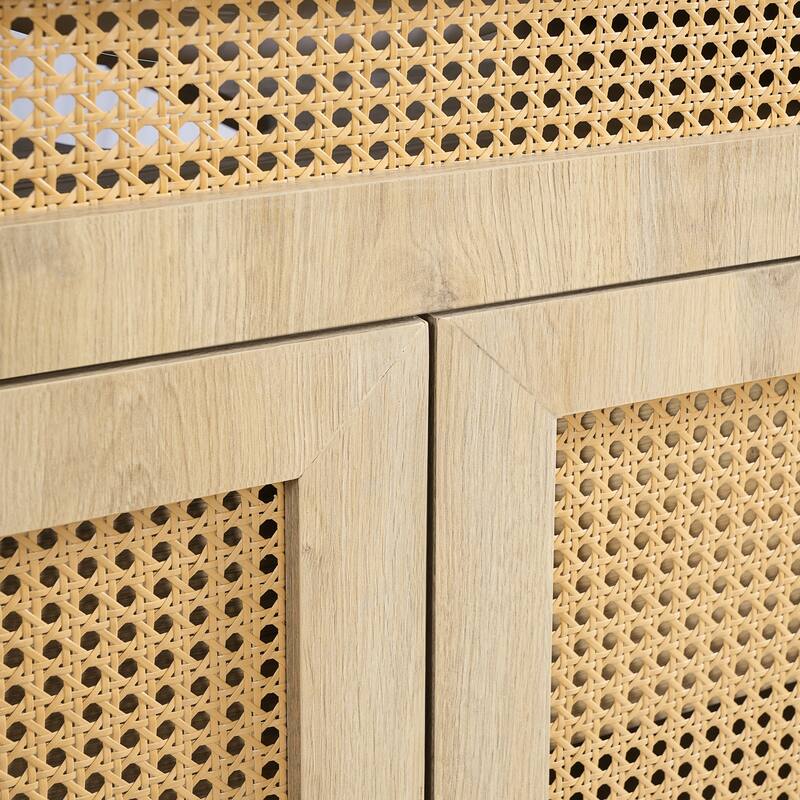 Roomfitters 30" Bathroom Vanity with Handwoven Rattan Doors and Resin Basin Sink, Natural Wood