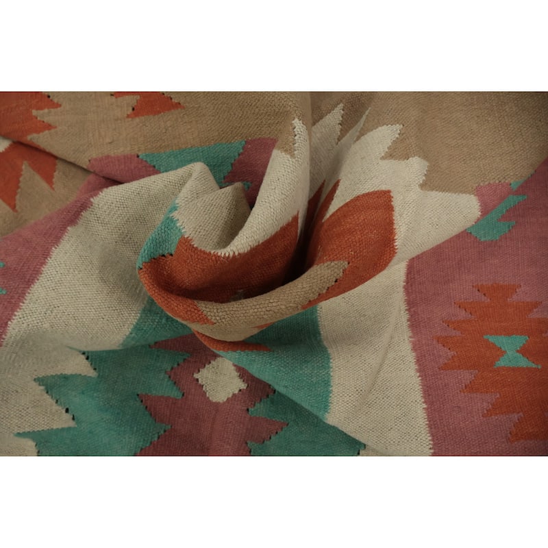Hand Woven Oriental 100% Wool Carpet Southwestern Tribal Multi-Colored Kilim Runner Rug - 14' 10'' X 4' 9''