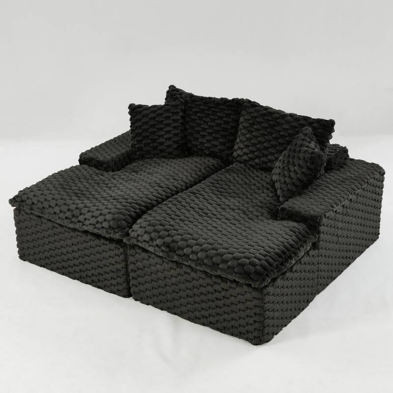 Double Chaise Lounge Sofa Turtle Velvet Sectional Sofa Set Lazy Sleeper Sofa, Full Compressed Sponge