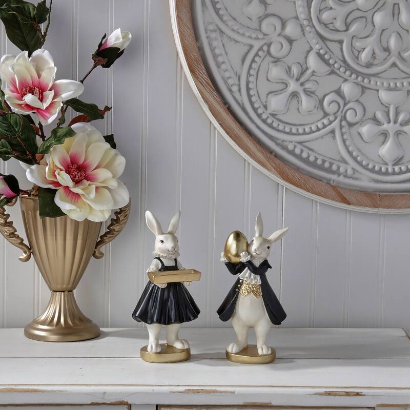 8" Resin Bunny With Egg And Tray