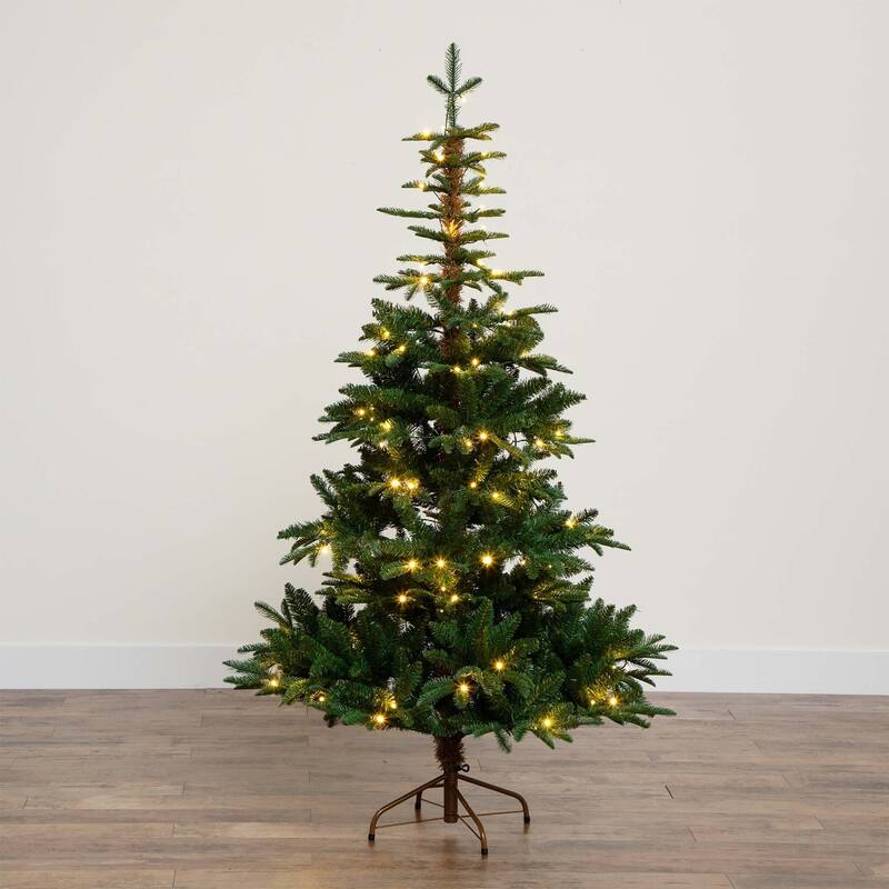 Pre-lit Medium Idaho Mixed Fir Artificial Christmas Tree - 6’ - Warm White LED Lights - 6 Foot