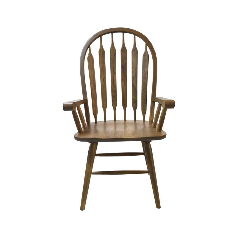 Colonial Solid Oak Arrow Back Arm Chair, Weathered Chestnut (Set of 2)