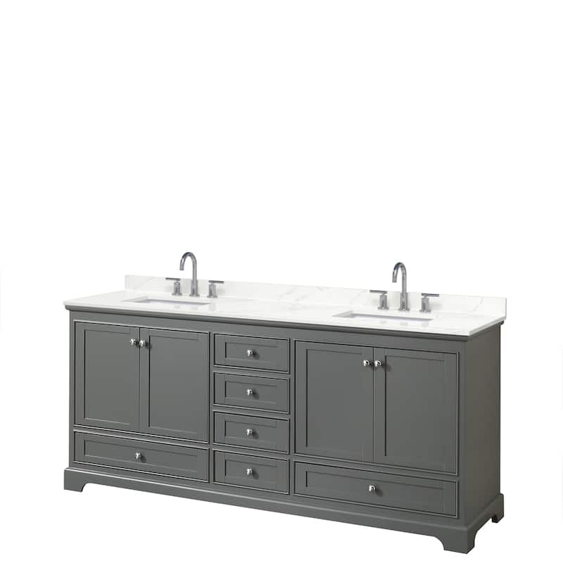 Deborah 80-inch Double Vanity, Quartz Top - Dark Gray, Chrome Trim, Giotto Quartz Top