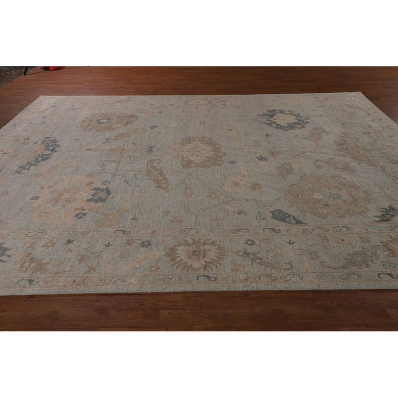Vegetable Dye Grey Oushak Turkish Rug Hand-Knotted Bedroom Wool Carpet - 9'0"x 12'0"