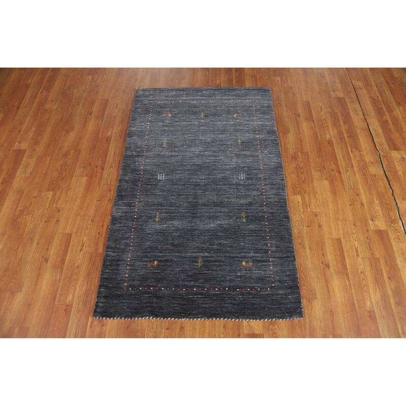 Hand Knotted Oriental 100% Wool Carpet Tribal Animal Pictorial Greys & Charcoal Gabbeh Area Rug - 4' 11'' X 3' 0''