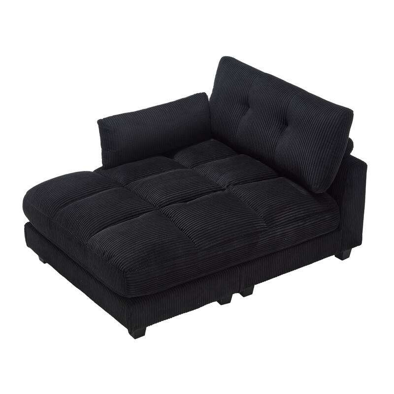 Oversized Corduroy Upholstered Single Chaise Lounge Sofa Couch Switchable Armrest with Cup Holders, USB Ports and Pockets