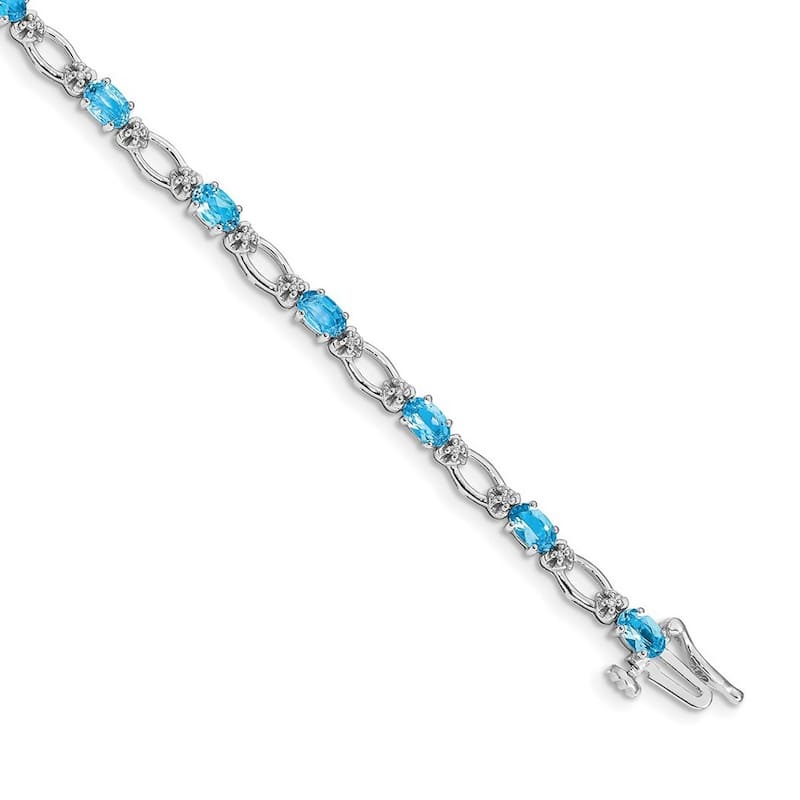 Curata 3.5mm 14k White Gold Diamond and Blue Topaz Bracelet