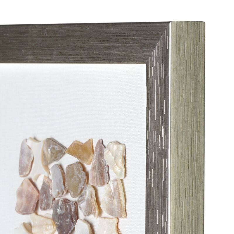 American Art Decor Neutral Seashell Mosaic 3D Textured Wall Art Panel with Champagne Frame, 2 Piece Set - Coastal Beach Decor