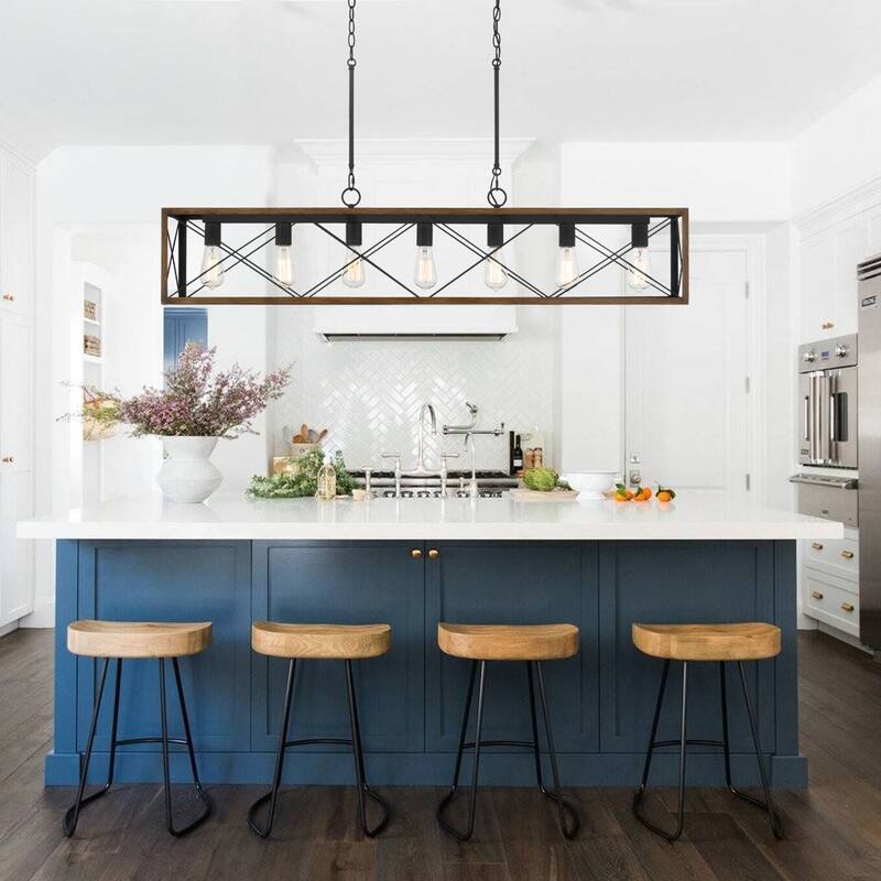 Kiro 7-light Farmhouse 48In Linear Chandelier Rectangle Dining Lights with UL - 48'' W x 7.78'' D x 11'' H