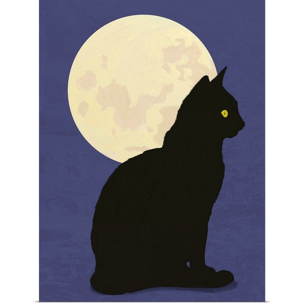 "Black cat and moon graphic hand painted illustration" Poster Print