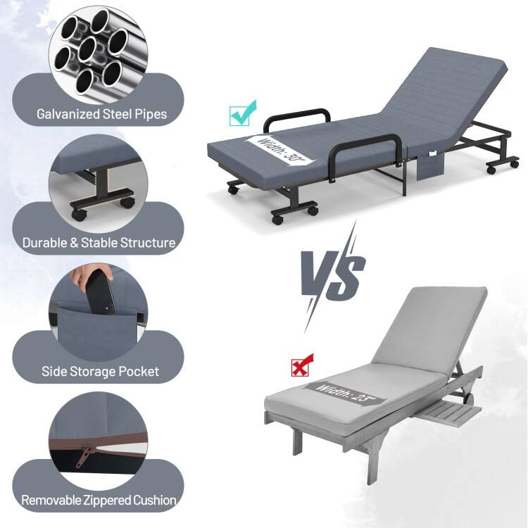 Adjustable Folding Guest Bed Frame with Mattress and Wheels