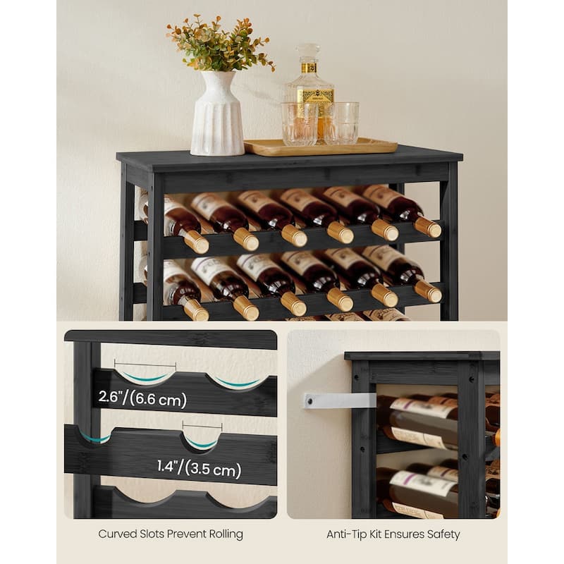 Ink Black 42-Bottle Wicker Wine Rack with 7-Tier Shelves and Tabletop for Home Bar Storage - 11.4"D x 26"W x 39.2"H