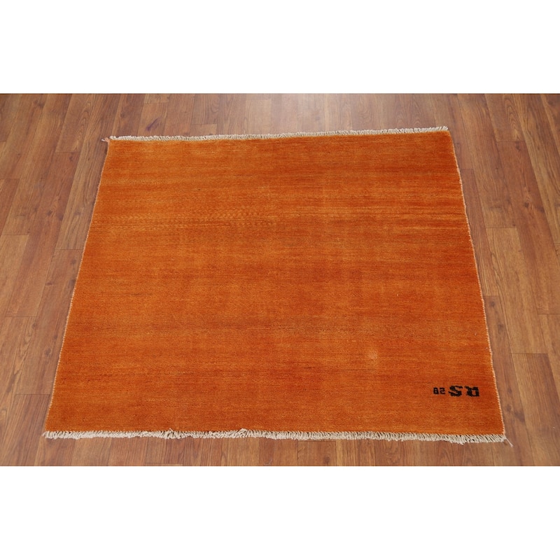 Modern Gabbeh Oriental Square Rug Hand-Knotted Wool Carpet - 2'10"x 3'5"
