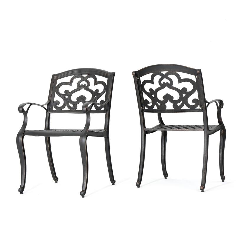 Serb Outdoor Dining Patio Chair Set of 2, Handcrafted Metal Copper Patina