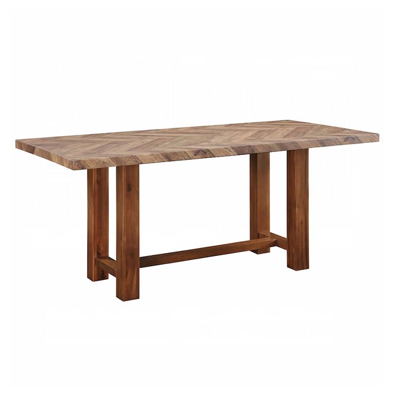 Rectangular Wooden Dining Table with Trestle Base in Brown Finish - Brown
