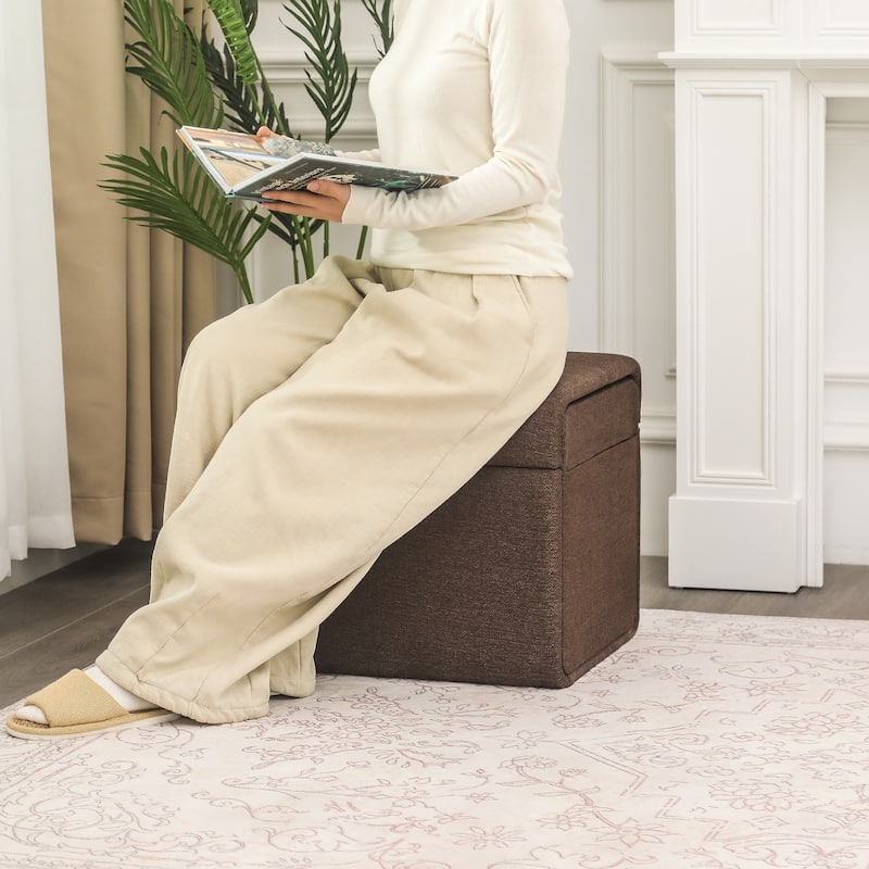 Adeco Storage Ottoman Linen Foot Stool for Living Room Bedroom