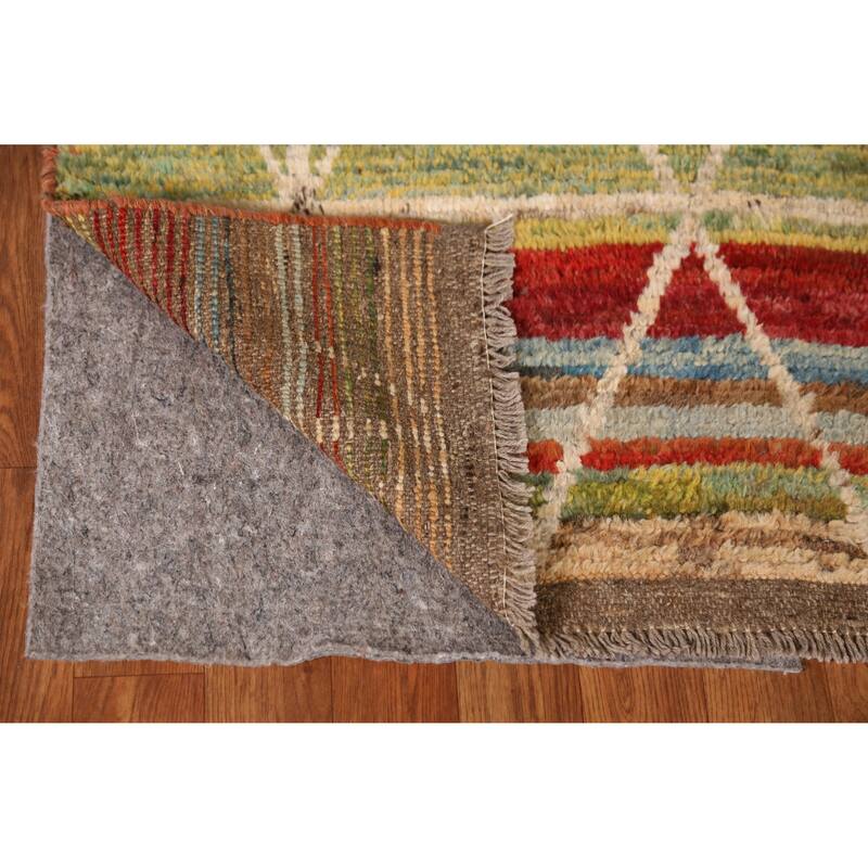 Geometric Moroccan Runner Rug Oriental Handmade Wool Carpet - 3'1" x 9'7"