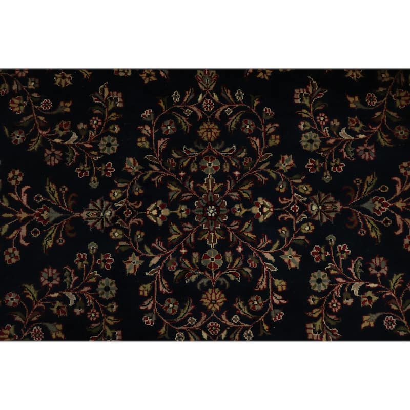 Hand Knotted Oriental 100% Wool Carpet Traditional Floral Black Agra Area Rug - 6' 8'' X 6' 7''