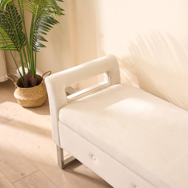 67.91"Wide Velvet Storage Soft Bench with Armrests - Beige