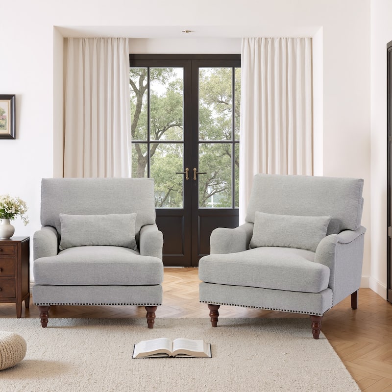 Set of 2 Mid Century Chenille Upholstered Accent Chairs