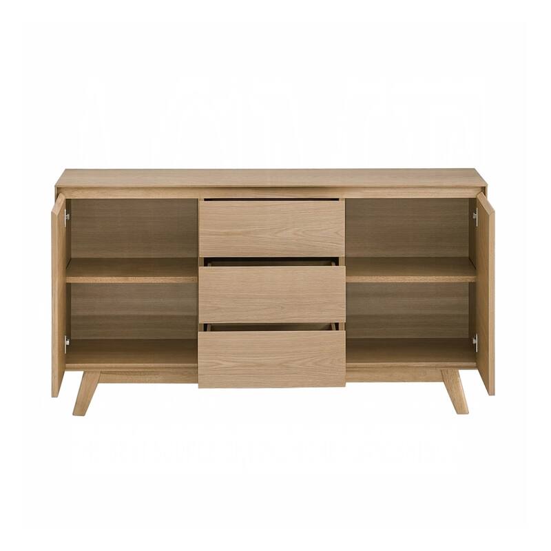 3 Drawers and 2 Doors Wooden Server in Oak Finish