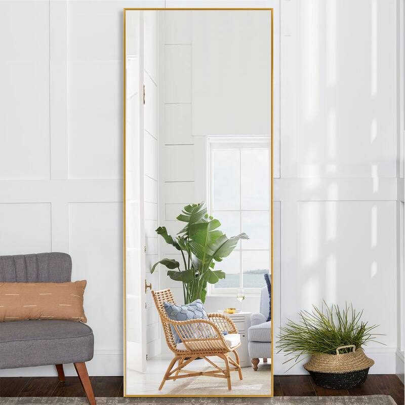 HomeRoots Narrow Minimal Gold Full-length Floor Mirror With Standing - 24