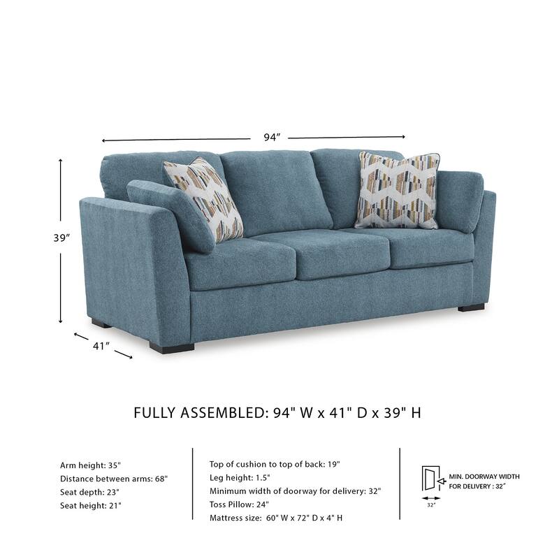Signature Design by Ashley Keerwick Teal Queen Sofa Sleeper - 94" W x 41" D x 39" H
