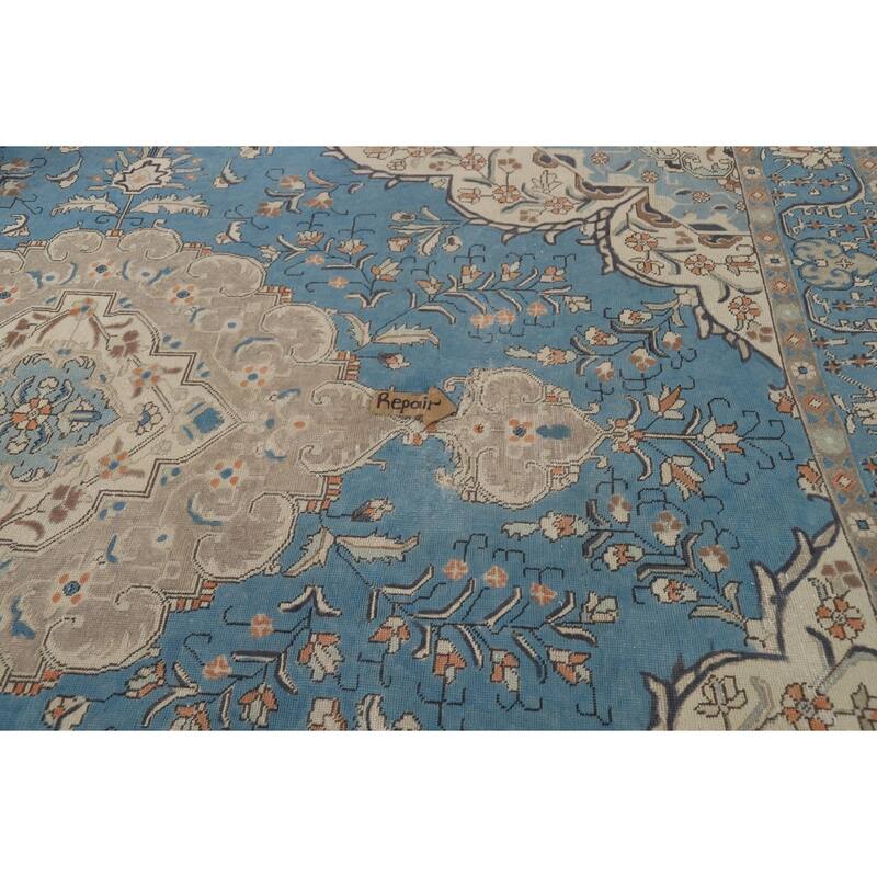 Blue Tabriz Persian Area Rug Handmade Wool Carpet - 9'4" x 12'10"