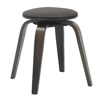 18 in. Leather Counter Stool Round Swivel Seat Poplar Wood Legs