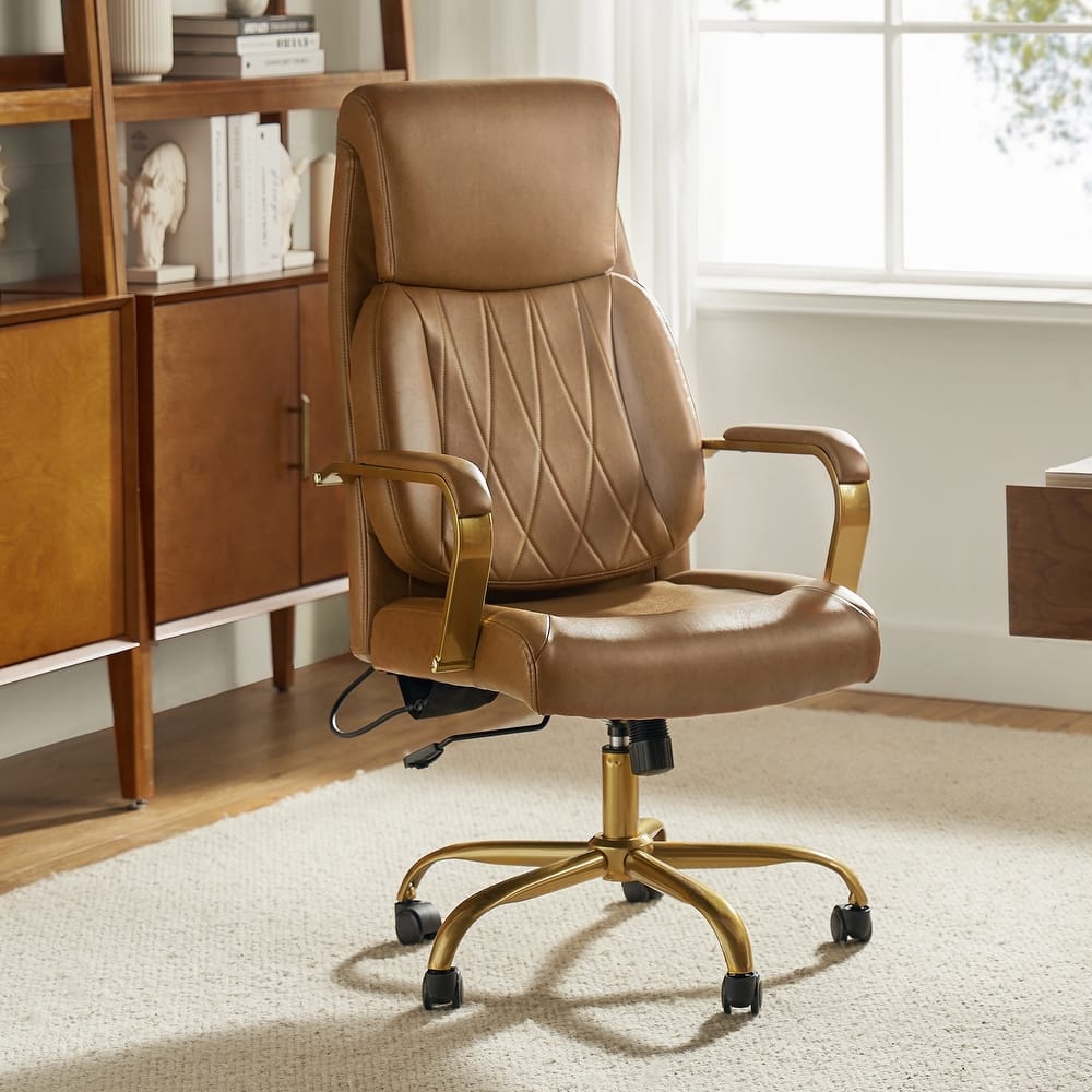 Jode Mid-century Modern Leather Swivel Ergonomic Office Chair with Lumbar Support by HULALA HOME