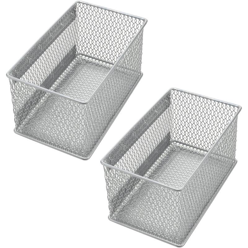 Ybm Home Wire Mesh Magnetic Storage Basket Trash Caddy Office Supply Organizer Silver 7.75 in. L x 4.3 in. W x 4.3 in. H 2 Pack - Silver