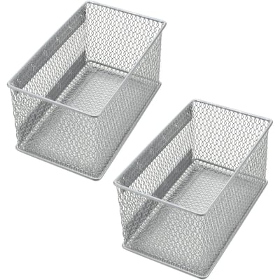 Ybm Home Wire Mesh Magnetic Storage Basket Trash Caddy Office Supply Organizer Silver 7.75 in. L x 4.3 in. W x 4.3 in. H 2 Pack