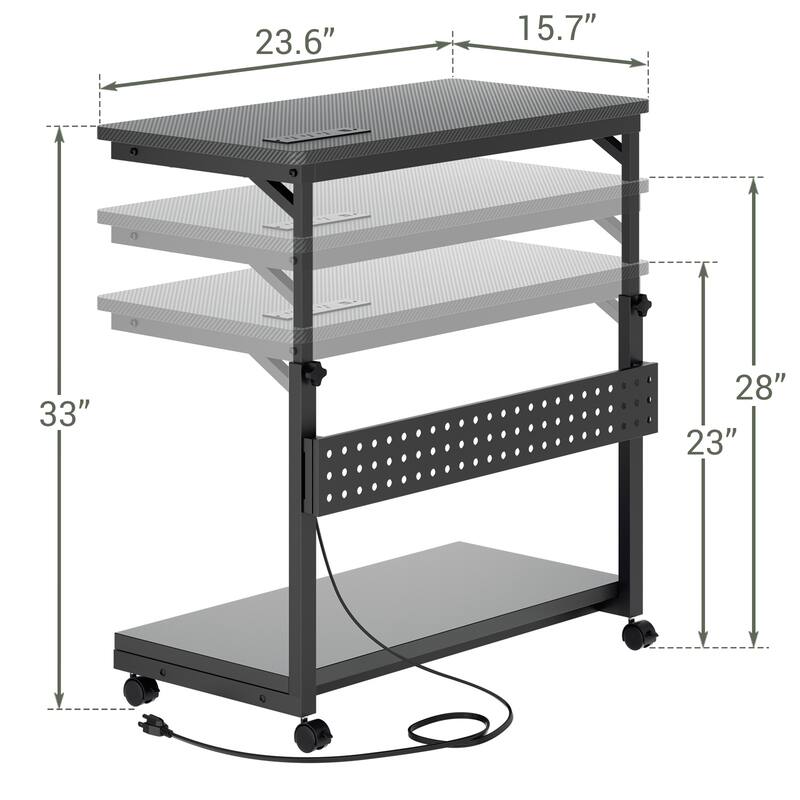 Rolling Computer Stand with Charging Station, Height Adjustable CPU Holder