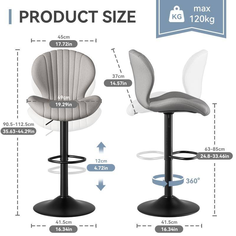 Bar Stools Set of 2 Modern Swivel Bar Chairs, Barstools Counter Height with High Backrest, Easy 3-5 Minute Assembly